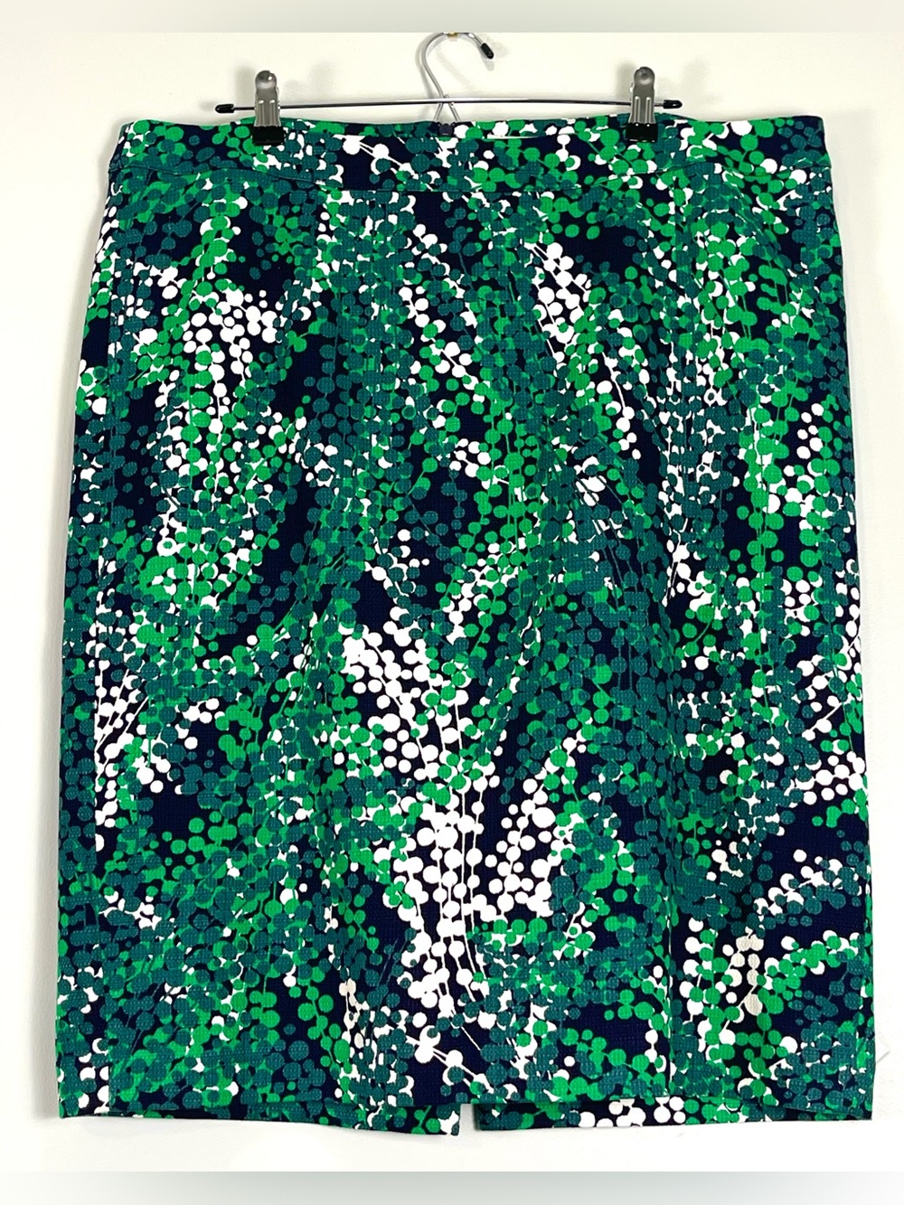 BODEN Martha Pencil Skirt Green, White, Navy Blue Abstract Polka Dots Lined 16L